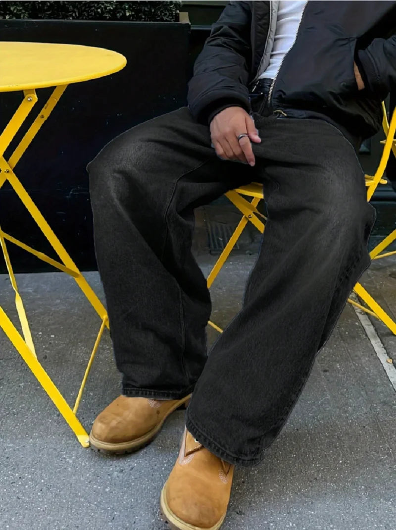 Men's Retro Loose-Fit Jeans - Vintage Distressed Style