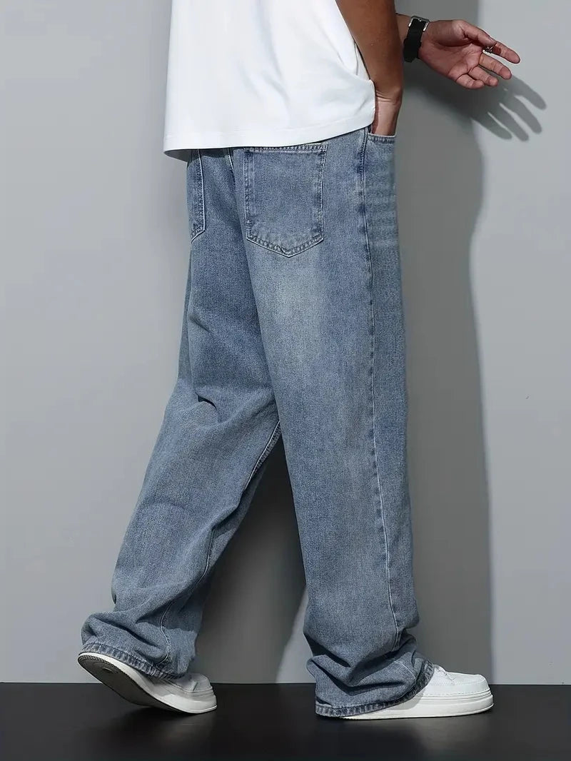 Men's Baggy Jeans - Relaxed Fit Straight Leg Streetwear