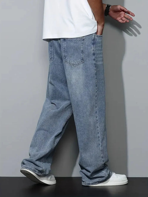 Men's Baggy Jeans - Relaxed Fit Straight Leg Streetwear