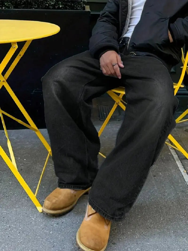 Men's Retro Loose-Fit Jeans - Vintage Distressed Style