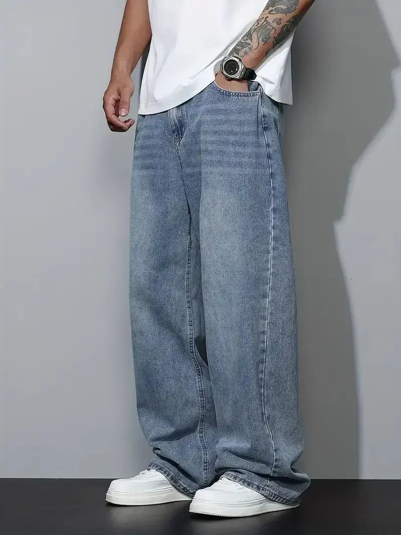 Men's Baggy Jeans - Relaxed Fit Straight Leg Streetwear