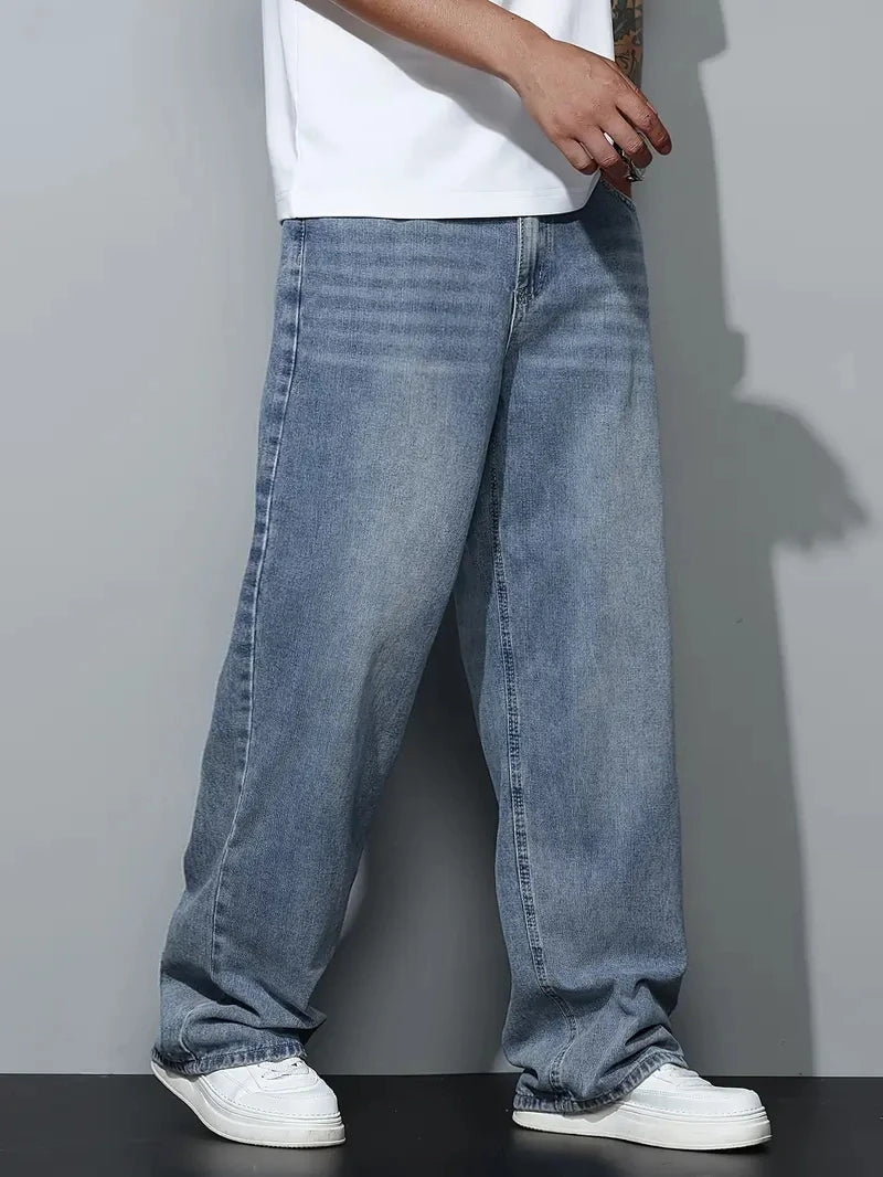 Men's Baggy Jeans - Relaxed Fit Straight Leg Streetwear