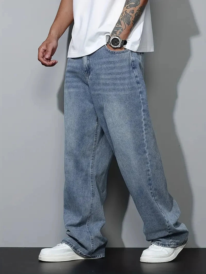 Men's Baggy Jeans - Relaxed Fit Straight Leg Streetwear
