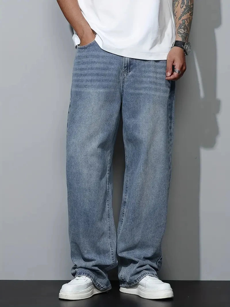 Men's Baggy Jeans - Relaxed Fit Straight Leg Streetwear